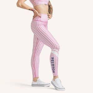 Peloton NWT High Waist Leggings. Pink Gingham. Medium. Workout. Fitness.